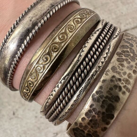 Vintage Lot Of 4 Solid Sterling Cuff Bracelets - Picture 2 of 14